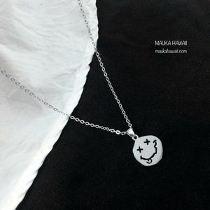 Stainless Wacky Nirvana Smiley Face Smile Charm Necklace 18” Chain New!